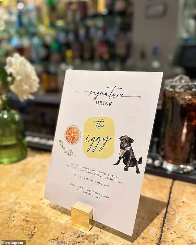 The couple offers a cocktail at the reception called “the iggy,” after their pup