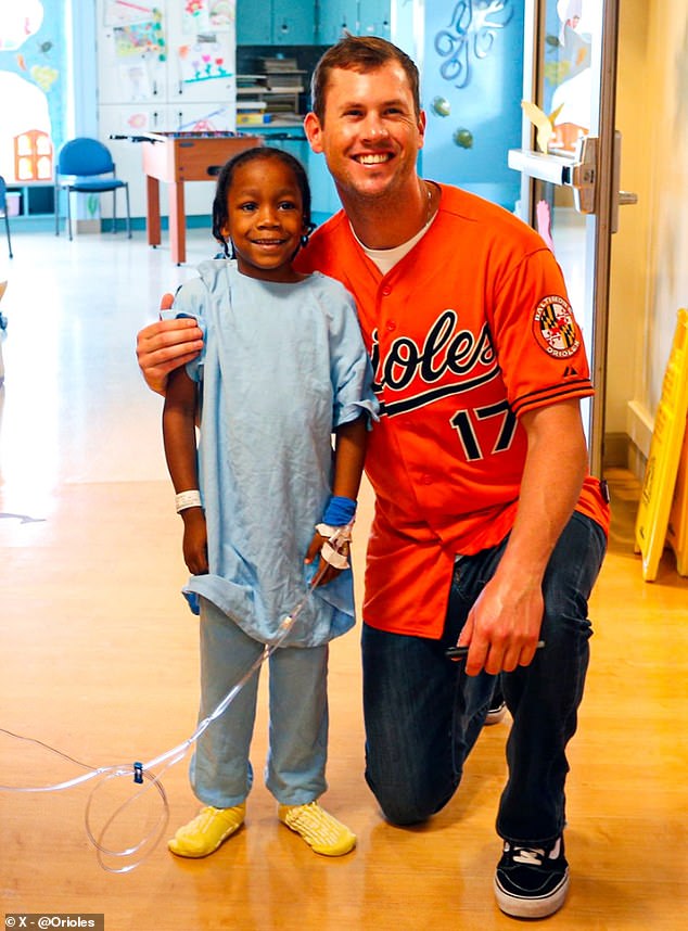 The Orioles shared an image on X of Matusz visiting sick children at the hospital in Baltimore