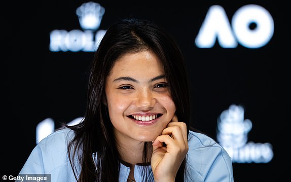 MELBOURNE, AUSTRALIA - JANUARY 14: Emma Raducanu of Great Britain talks to the media after defeating Ekaterina Alexandrova of Russia in the first round of the women's singles on day 3 of the 2025 Australian Open at Melbourne Park on January 14, 2025 in Melbourne, Australia. (Photo by Robert Prange/Getty Images)