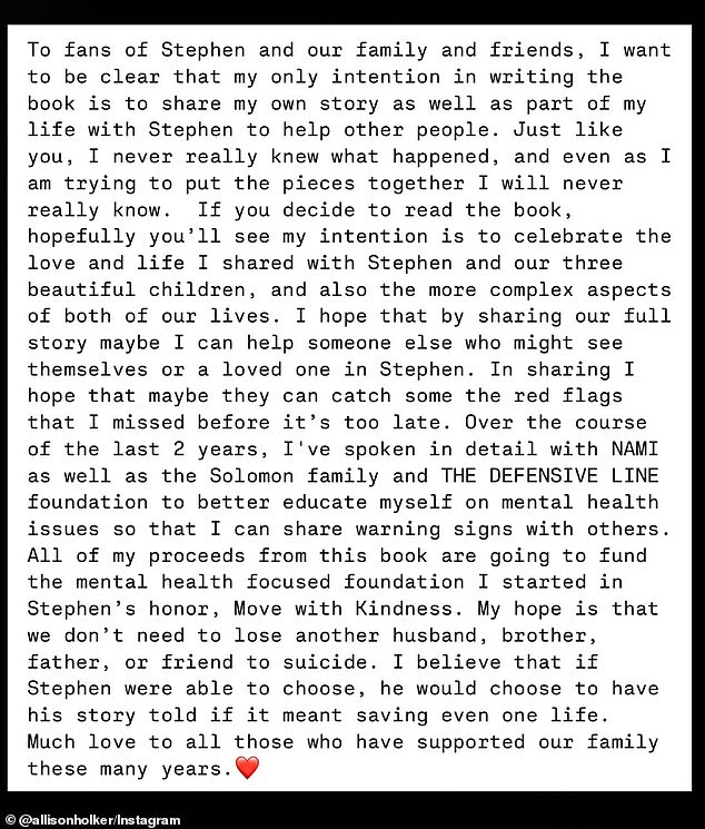Allison said the purpose of her memoir was for other people to 'catch something' [of] the red flags I missed before it's too late'