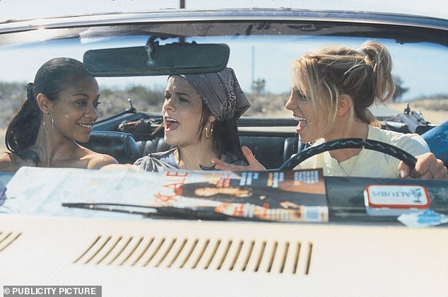 In addition to her role in OITNB, Manning (center) is best known for her breakout role as the tough, rebellious Tina in Britney Spears' 2002 film Crossroads; seen in a still with Spears and Zoe Saldana