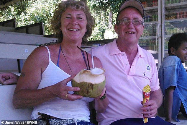 Janet West with her then partner David while in Thailand