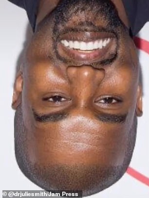 In this example, Kanye West's face is turned upside down, while his eyes and mouth remain in the correct orientation