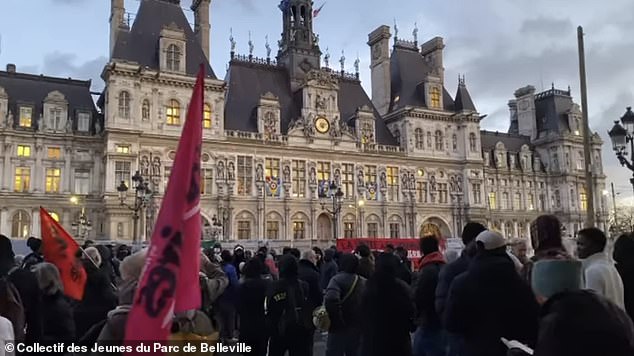 The Collectif des Jeunes du Parc de Belleville holds a protest outside Paris City Hall