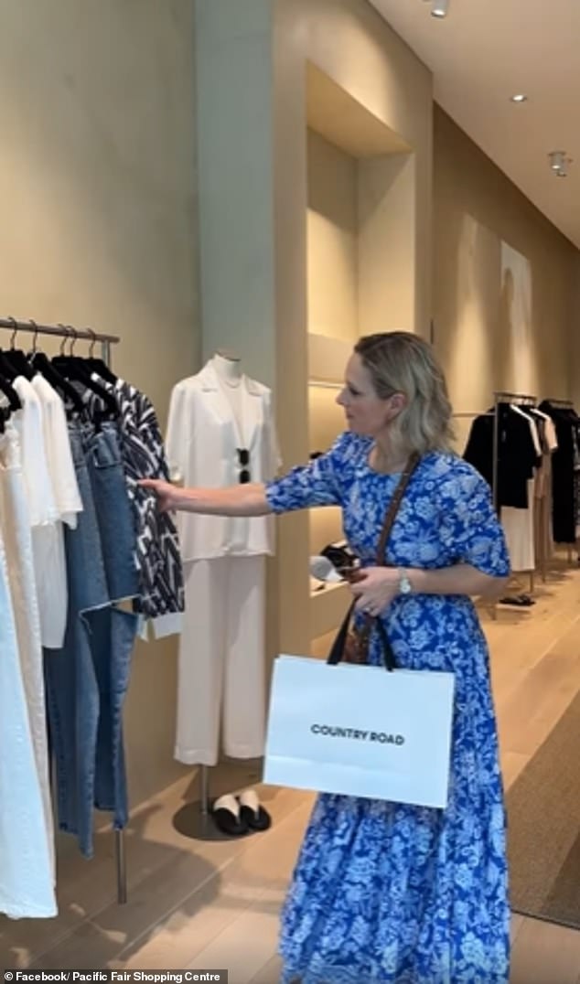 Zara was featured in a promotional video for the Gold Coast shopping precinct Pacific Fair. She cut a breezy figure in a blue and white floral-inspired dress for her day out