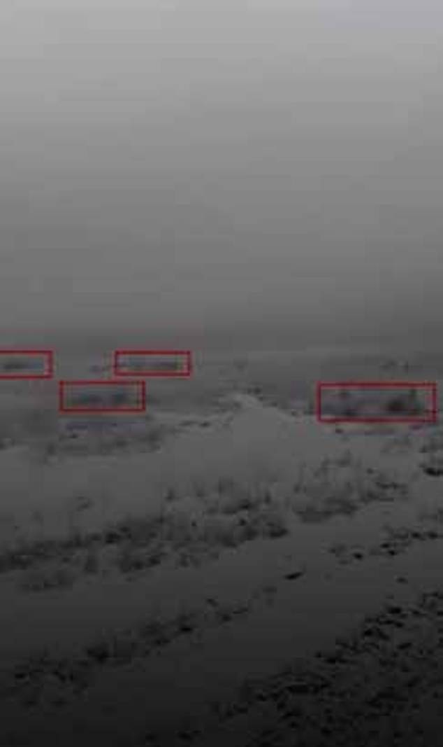 Images show the bodies of Russian soldiers who tried to take cover in the frozen wasteland of Kursk