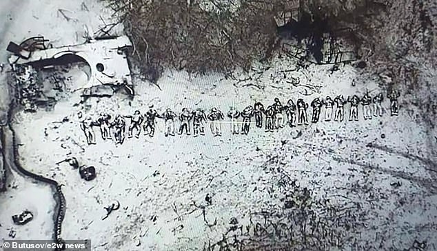 Macabre images show a line of North Korean soldiers killed in Kursk