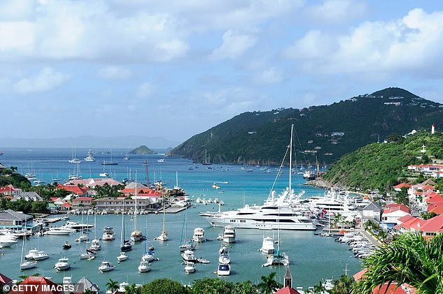 A view of a St. Barts harbor filled with yachts