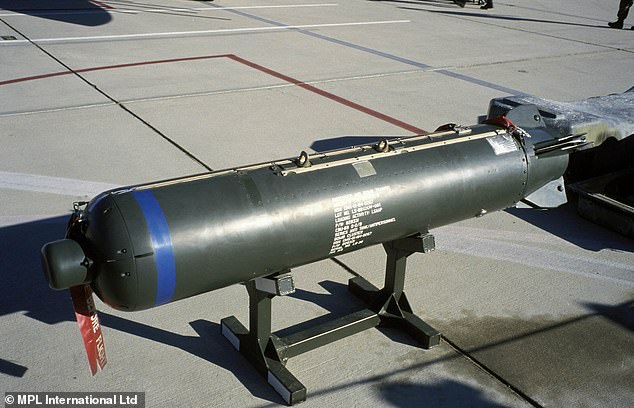 An American CBU-89/B Gator Mine, a 1,000-pound cluster munition containing anti-tank and anti-personnel mines of the kind found in American stockpiles