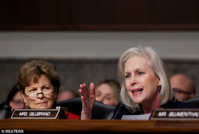 Sens. Jeanne Shaheen (L) and Kristen Gillibrand (R) during Pete Hegseth's confirmation hearing