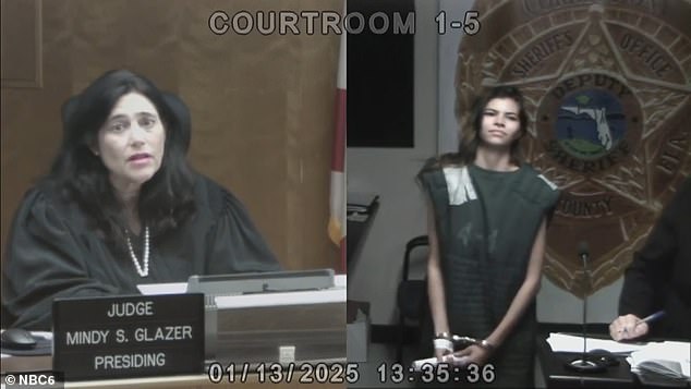 On Monday, Rodriguez was seen in court wearing a green suicide smock as she attempted to make a statement but was quickly cut off by the judge.