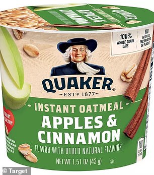 A 100g serving of Quaker instant apple and cinnamon oats from Target contains almost as much sugar at 25.6g as a Mars bar (30.5g).