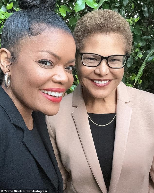 Kardashian was one of the most outspoken celebrities to rail against LA Mayor Karen Bass during the crisis. She was criticized by Yvette Brown for her massive water consumption during the 2022 LA drought - (Bass pictured with Brown on September 24)