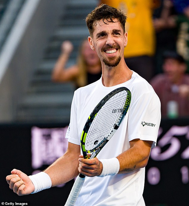 Many tennis fans feared Thanasi Kokkinakis would not play at Melbourne Park due to injury, but he dug deep to beat Russian Roman Safiullin in his first round match (pictured)