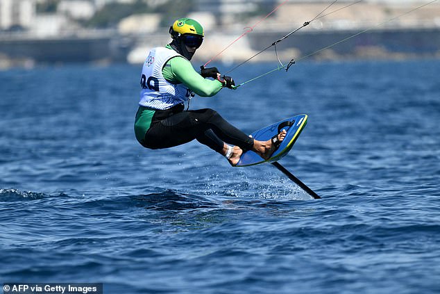 Brazilian Bruno Lobo competes in the men's kiteboarding event at the 2024 Paris Olympics