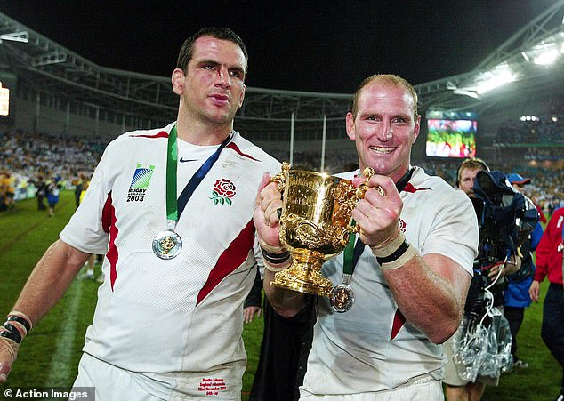 Itoje could be the next Martin Johnson (left) and Lawrence Dallaglio (right) who starred in England's 2003 World Cup triumph