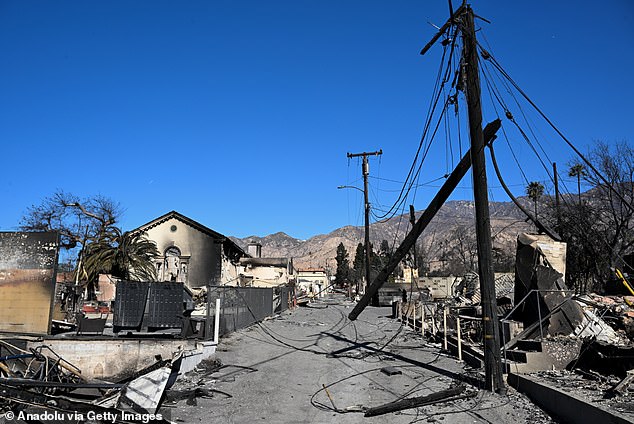 Entire rows of homes and utility poles were destroyed by the Eaton Fire