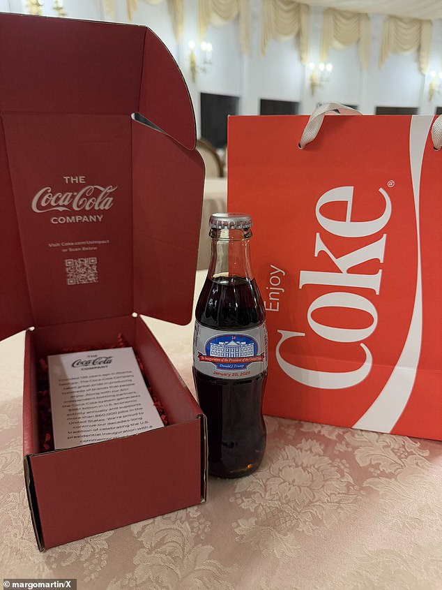 The Presidential Commemorative Inaugural Diet Coke bottle presented to Donald Trump