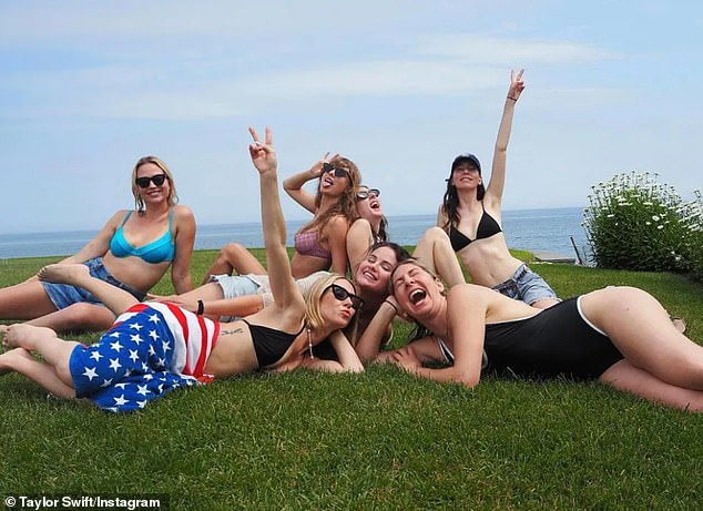 Taylor pictured with Selena Gomez and the Haim sisters at a previous Fourth of July party in Rhode Island