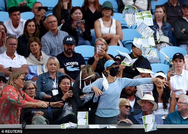 A protester hurled flyers in support of a 'Free Palestine' during the 2024 Open