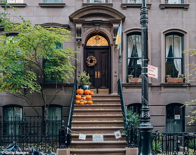 The owner is asking the New York Landmarks Preservation Commission for permission to install a steel and cast-iron fence at the bottom of the brownstone's stairs to keep pesky tourists away