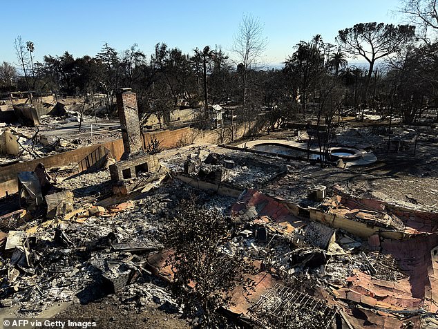 In recent years, many California-based insurance companies have cited the risk of costly wildfires as a reason to stop writing new policies, deny renewals to customers or even leave the state altogether. Pictured: A neighborhood destroyed by the Eaton fire in Altadena, California