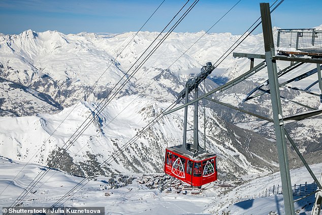 The cabin of the cable car that goes to the top of Aiguille Rouge