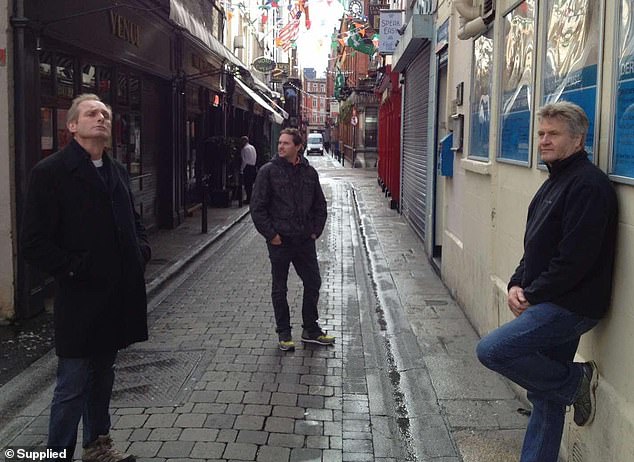 Late Sunday Night soundo Sam Beattie (centre) on assignment with reporter Ross Coulthart and cameraman Ray Blewitt