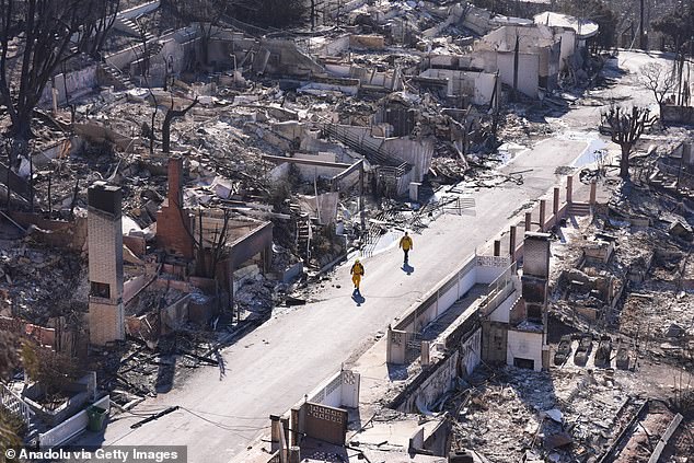 Firefighters continue their work in the burning residential areas of Los Angeles