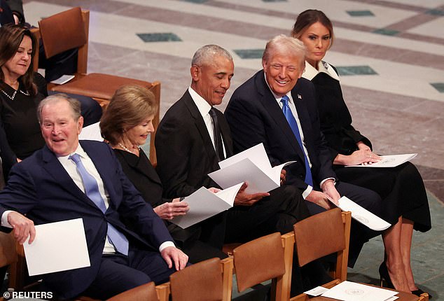 Trump said afterward that he didn't realize how friendly he and Obama appeared at the funeral