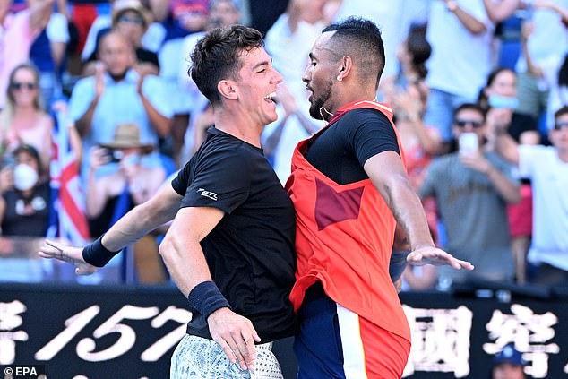 The South Australian has all but confirmed the blow will force him out of the men's doubles match with his mate Nick Kyrgios (pictured on his way to winning the 2022 Australian Open title)