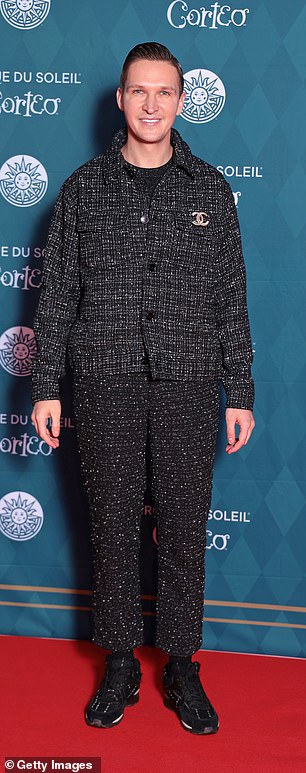 Chris Kowalski looked typically stylish in a dazzling tweed ensemble