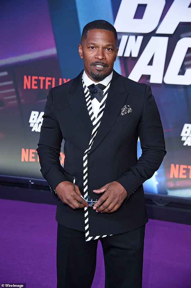 Foxx – who stars opposite Cameron Diaz in the new action comedy out January 17 – looked dapper in a black blazer with striped trim