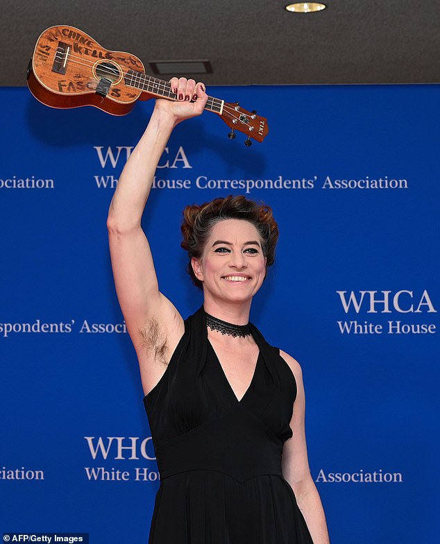 Palmer, 48, formerly half of rock act the Dresden Dolls, is seen here arriving on the red carpet for the White House Correspondents' Dinner in Washington DC in April 2019