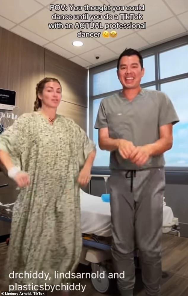 Before the surgery, she filmed a TikTok dance with her plastic surgeon, Jerry Chidester, to 