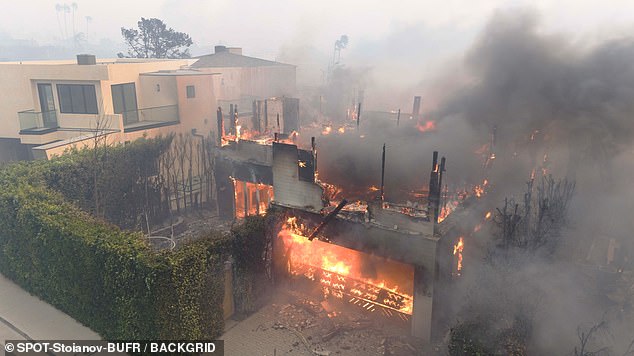 Shocking photos showed Meester and Brody's once-beautiful family home in the glitzy celebrity enclave reduced to a smoking wreck on Wednesday, with the roof burned away and flames tearing through the rooms