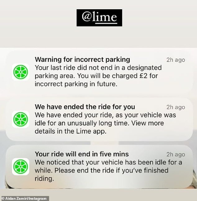 The photographer later admitted that the ride was terminated by Lime – which monitors every trip – for being inactive for an 