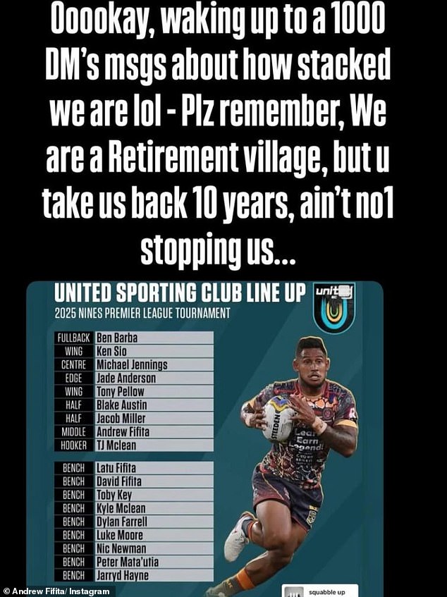 Sharks cult hero Andrew Fifita shared the proposed team list in an Instagram story – and acknowledged that United Sporting Club is 'stacked'