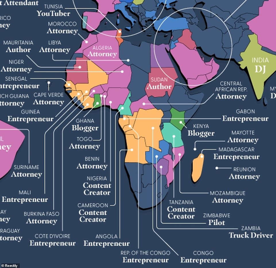 'How to be a content creator' (52,360) is a leading choice in Africa, topping the list in Nigeria, Cameroon and Tanzania, while other creative careers such as blogger and author also feature