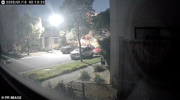 CCTV footage from a nearby building shows two suspected arsonists parking in front of the house