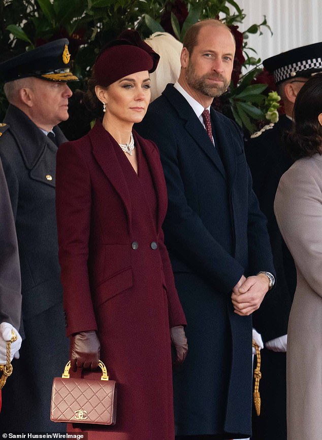 Pictured: Catherine, Princess of Wales and Prince William, Prince of Wales attend the ceremonial welcome at Horse Guards Parade during the first day of the Amir of the State of Qatar's visit to Britain in December