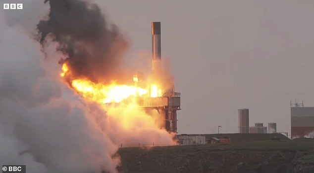 This BBC footage shows the beginning of the explosion at a spaceport on Shetland Island in August during a failed 'hot test'