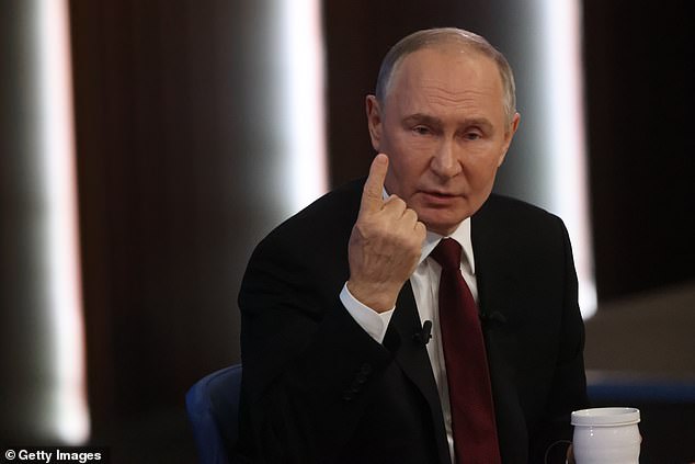 Putin speaks during his annual call-in show and press conference at the Gostiny Dvor Hall on December 19