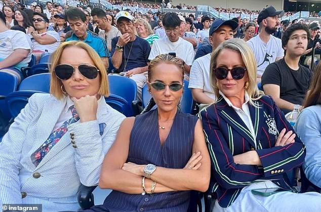 Pip (centre) and Robinson (right) later posed for a fierce photo on the court with actress Krew Boylan (left), known for the TV film Schapelle Corby