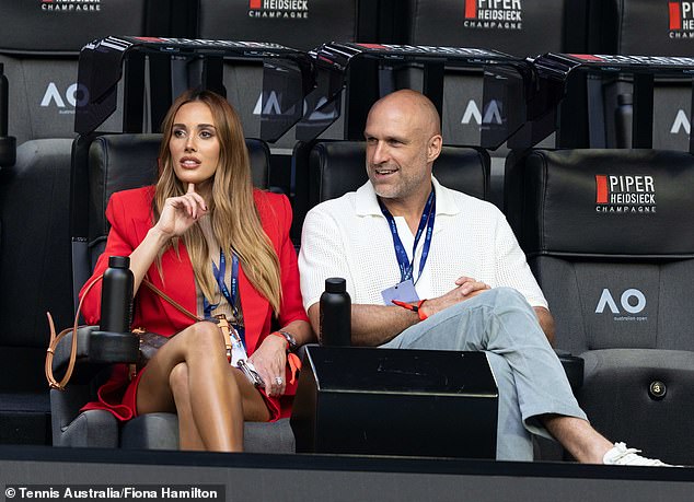 The power couple from Melbourne sat courtside courtesy of champagne brand Piper-Heidsieck