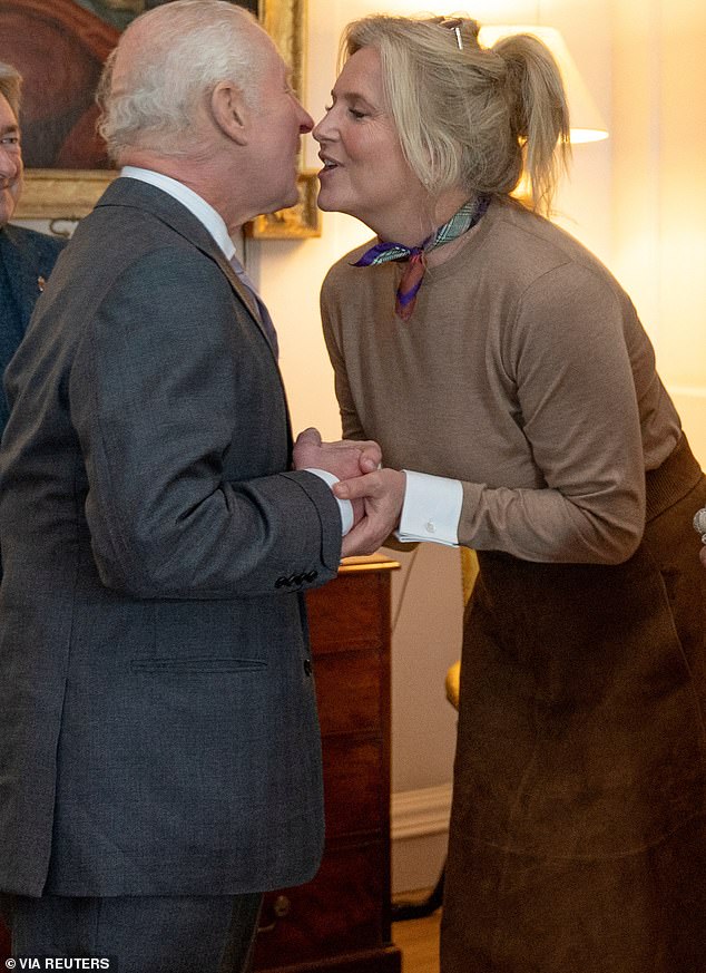 Penny, also known as Lady Stewart, was seen warmly embracing King Charles when they met at Dumfries House on Wednesday