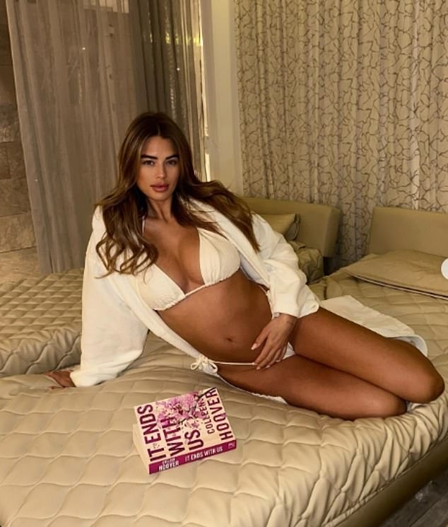 It comes after Arabella cradled her growing baby bump in a white bikini as she posed for stunning Instagram photos last week