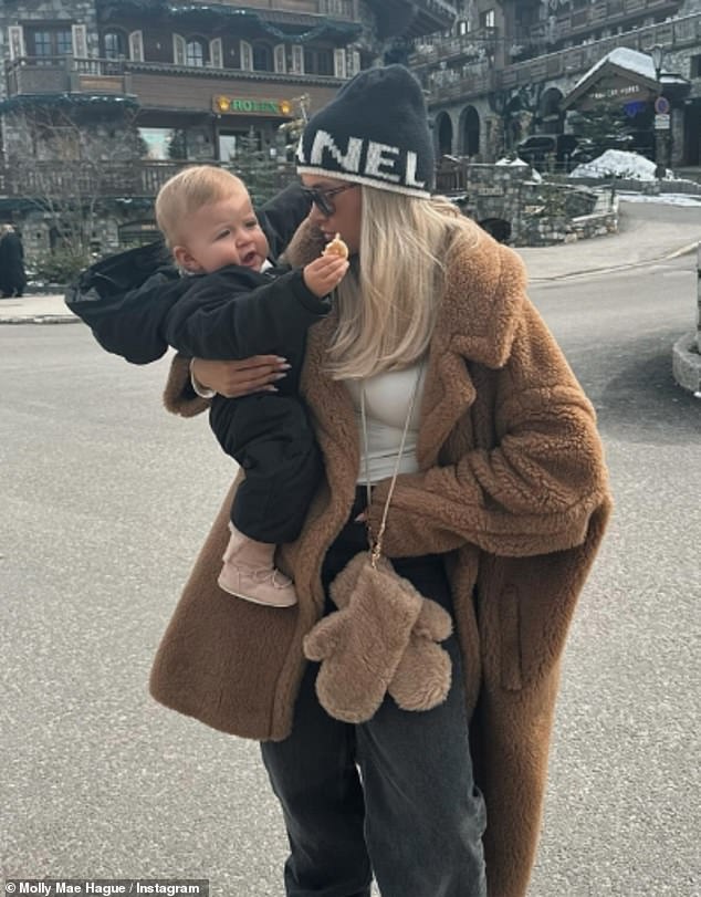 Molly-Mae Haag continued to flaunt her wealth as she shared a gallery of Instagram photos from her lavish ski trip to Courchevel with daughter Bambi, 14 months, on Monday