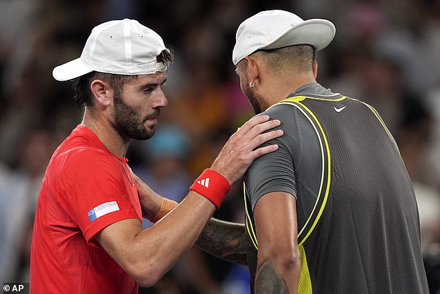 British star Jacob Fearnley (left) sent Nick Kygrios (right) to the Australian Open