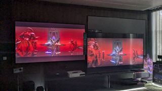 Hisense L9H next to Hisense U7K TV with Star Wars The Last Jedi on the screen